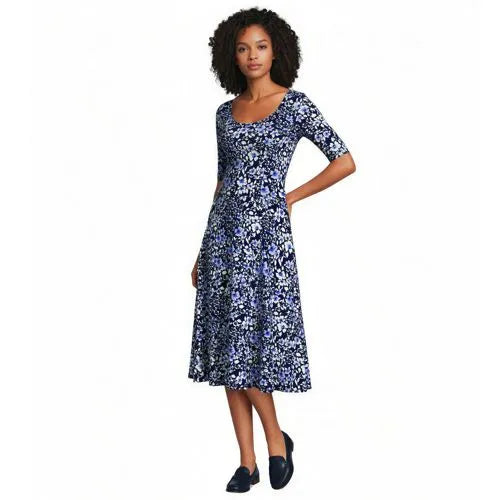 Women's Starfish Elbow Sleeve Midi Fit and Flare Dress