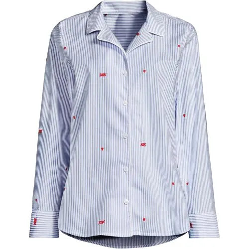 Women's Poplin Long Sleeve Button Front Sleep Top