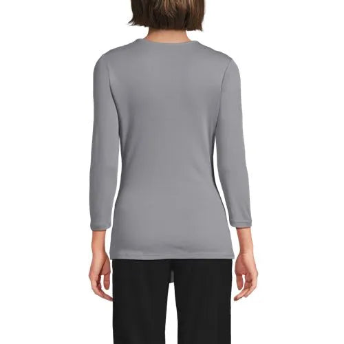 School Uniform Women's Supima Micro Modal 3/4 Vneck Surplice Tunic Top