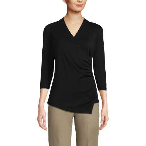 School Uniform Women's Supima Micro Modal 3/4 Vneck Surplice Tunic Top