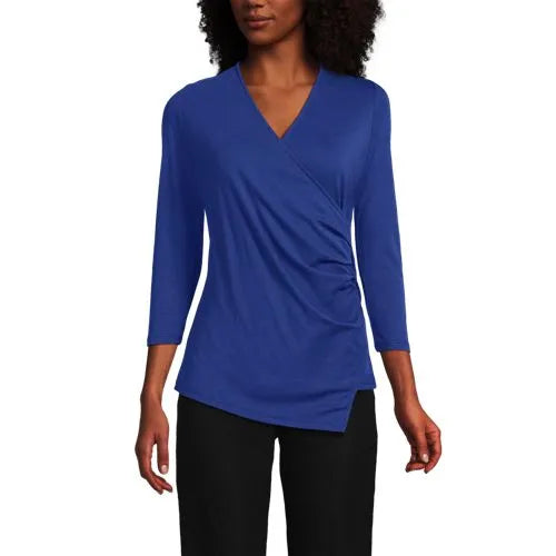 School Uniform Women's Supima Micro Modal 3/4 Vneck Surplice Tunic Top