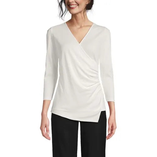 School Uniform Women's Supima Micro Modal 3/4 Vneck Surplice Tunic Top