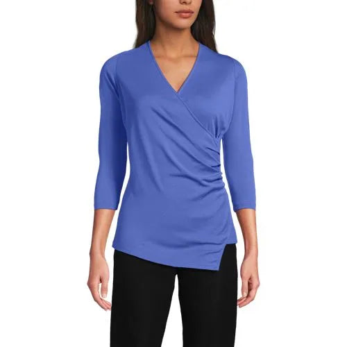 School Uniform Women's Supima Micro Modal 3/4 Vneck Surplice Tunic Top