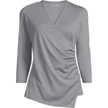 School Uniform Women's Supima Micro Modal 3/4 Vneck Surplice Tunic Top