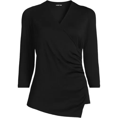 School Uniform Women's Supima Micro Modal 3/4 Vneck Surplice Tunic Top