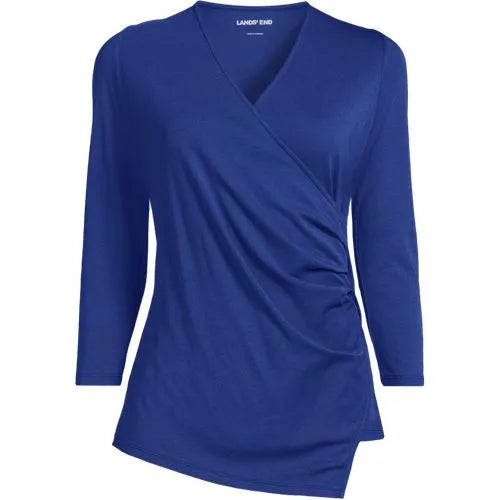 School Uniform Women's Supima Micro Modal 3/4 Vneck Surplice Tunic Top