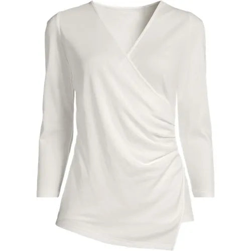 School Uniform Women's Supima Micro Modal 3/4 Vneck Surplice Tunic Top