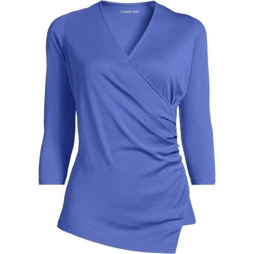 School Uniform Women's Supima Micro Modal 3/4 Vneck Surplice Tunic Top