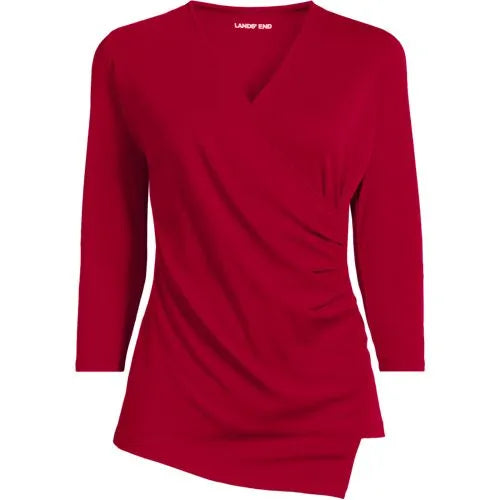 School Uniform Women's Supima Micro Modal 3/4 Vneck Surplice Tunic Top