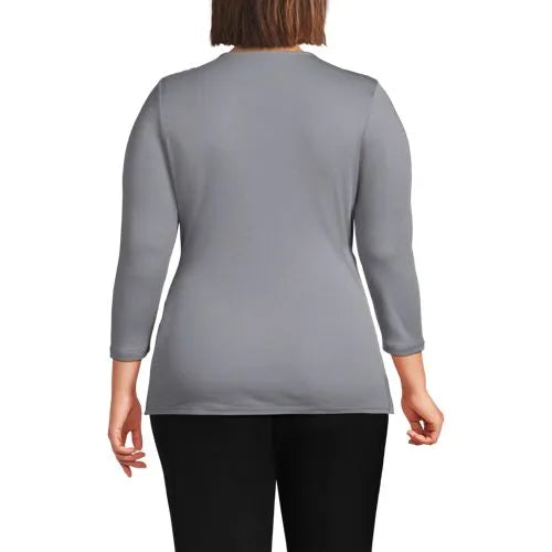 School Uniform Women's Supima Micro Modal 3/4 Vneck Surplice Tunic Top