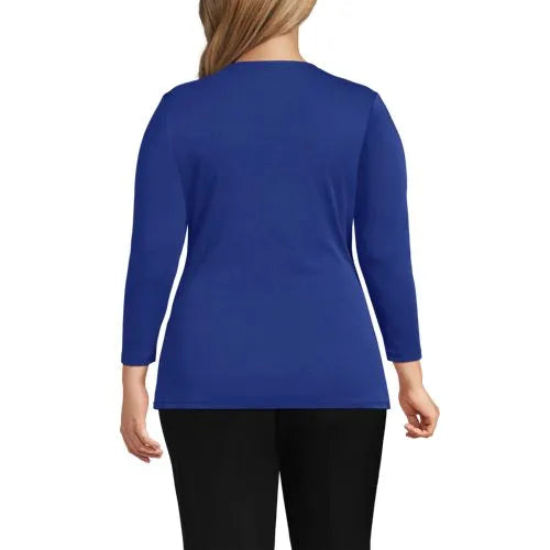 School Uniform Women's Supima Micro Modal 3/4 Vneck Surplice Tunic Top