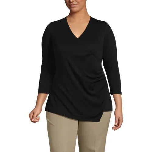 School Uniform Women's Supima Micro Modal 3/4 Vneck Surplice Tunic Top