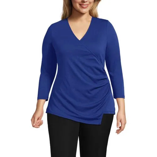 School Uniform Women's Supima Micro Modal 3/4 Vneck Surplice Tunic Top