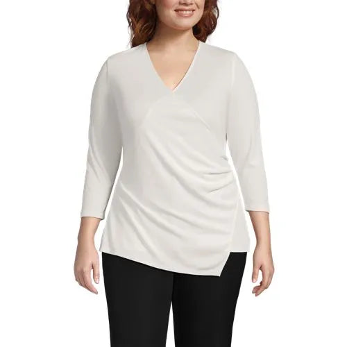 School Uniform Women's Supima Micro Modal 3/4 Vneck Surplice Tunic Top