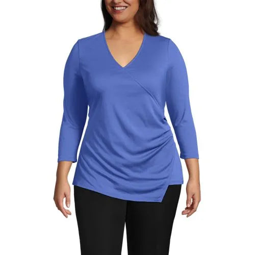 School Uniform Women's Supima Micro Modal 3/4 Vneck Surplice Tunic Top