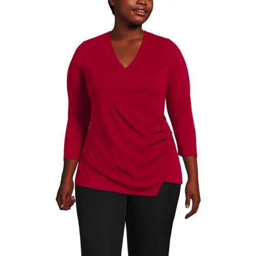 School Uniform Women's Supima Micro Modal 3/4 Vneck Surplice Tunic Top