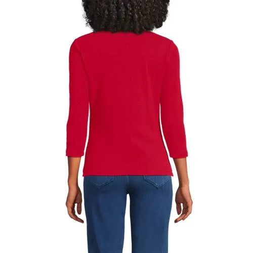Women's 3/4 Sleeve Polished Rib Henley Top
