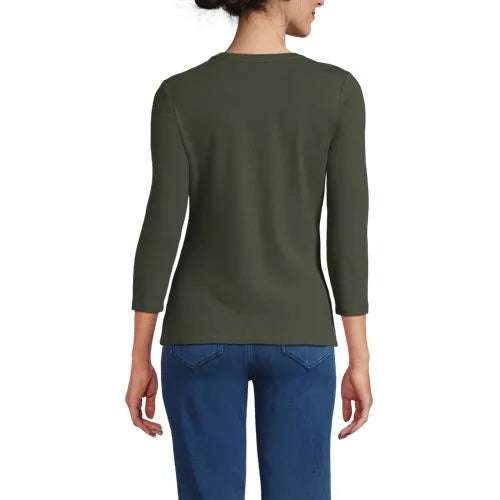 Women's 3/4 Sleeve Polished Rib Henley Top