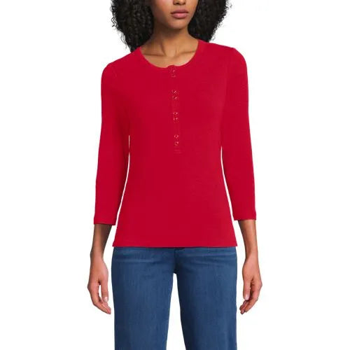 Women's 3/4 Sleeve Polished Rib Henley Top