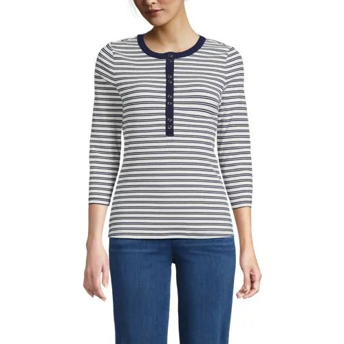 Women's 3/4 Sleeve Polished Rib Henley Top