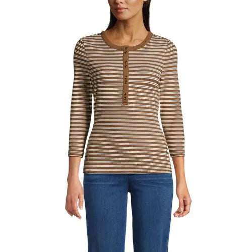 Women's 3/4 Sleeve Polished Rib Henley Top