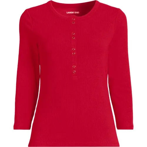 Women's 3/4 Sleeve Polished Rib Henley Top