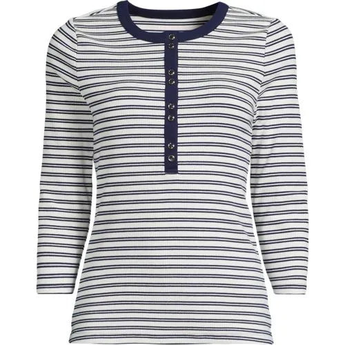 Women's 3/4 Sleeve Polished Rib Henley Top