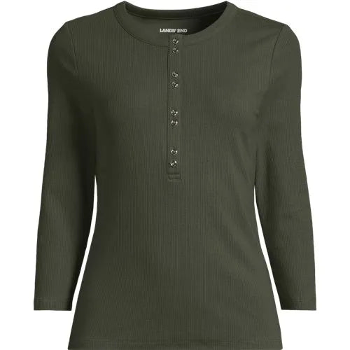 Women's 3/4 Sleeve Polished Rib Henley Top
