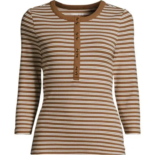 Women's 3/4 Sleeve Polished Rib Henley Top