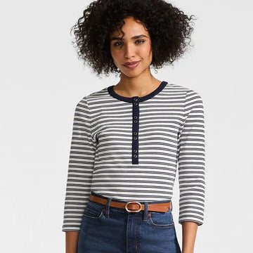 Women's 3/4 Sleeve Polished Rib Henley Top