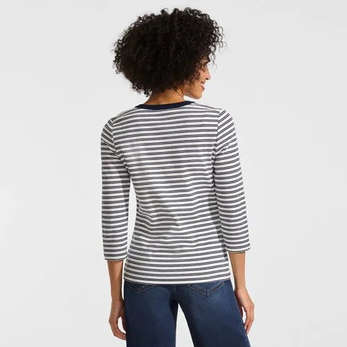 Women's 3/4 Sleeve Polished Rib Henley Top