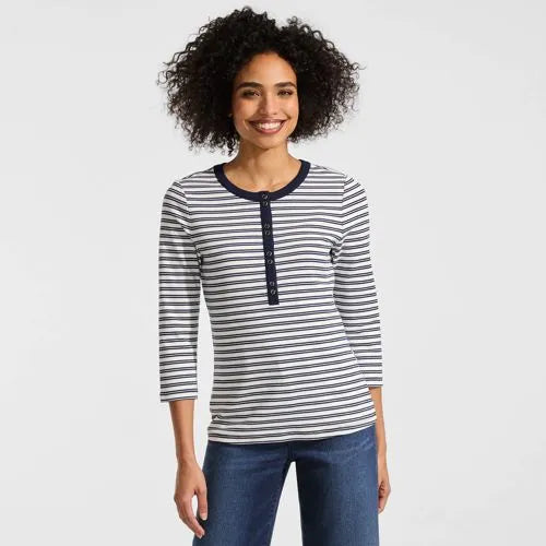 Women's 3/4 Sleeve Polished Rib Henley Top