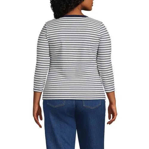 Women's 3/4 Sleeve Polished Rib Henley Top