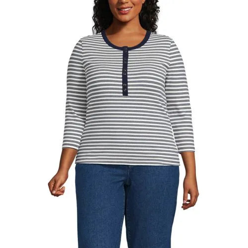 Women's 3/4 Sleeve Polished Rib Henley Top