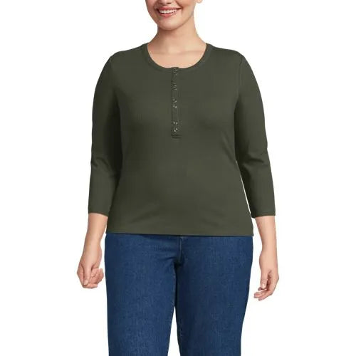 Women's 3/4 Sleeve Polished Rib Henley Top