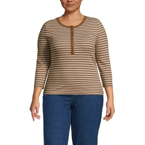 Women's 3/4 Sleeve Polished Rib Henley Top