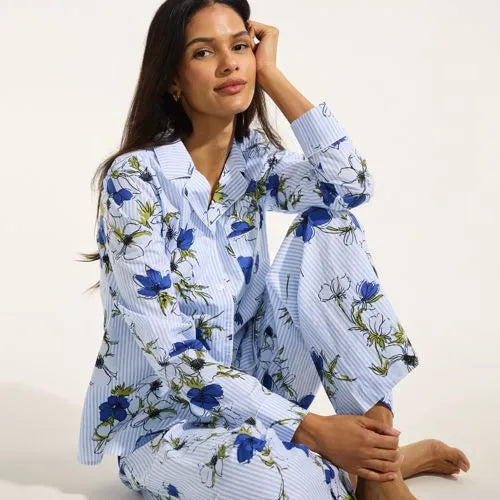 Women's Cotton Poplin 2 Piece Pajama Set - Long Sleeve Top and Pants