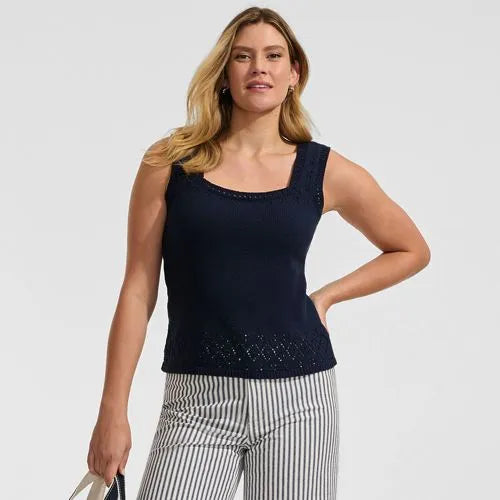 Women's Pointelle Square Neck Tank Sweater
