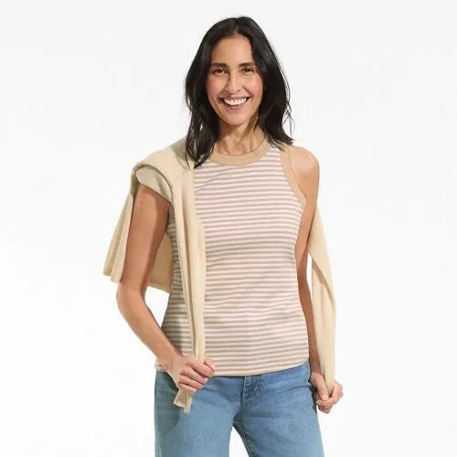 Women's Petite Micro Rib Crew Neck Tank