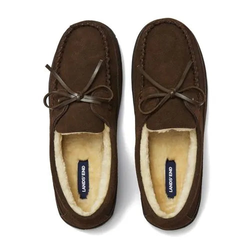 Men's Fuzzy Lined Lace Up Moccasin Slippers