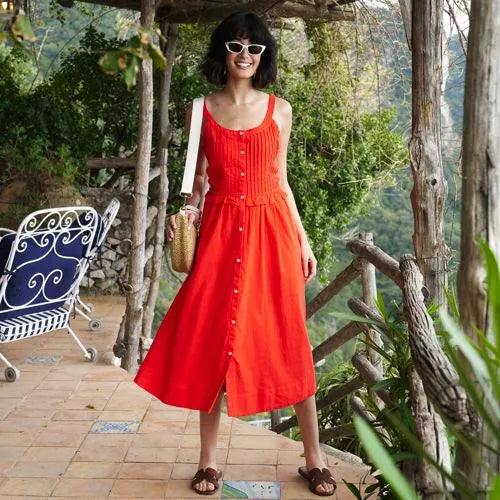 Women's Linen Blend Pintuck Tank Midi Dress