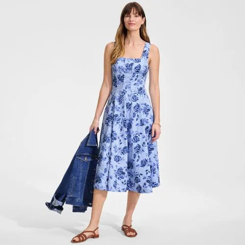 Women's Princess Seamed Cotton Poplin Midi Dress