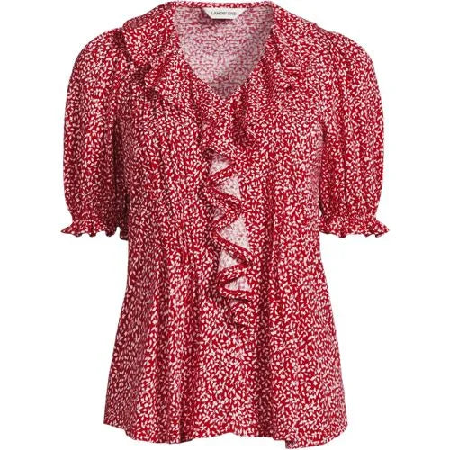 Women's Puff Sleeve Slub Ruffle Pintuck Top