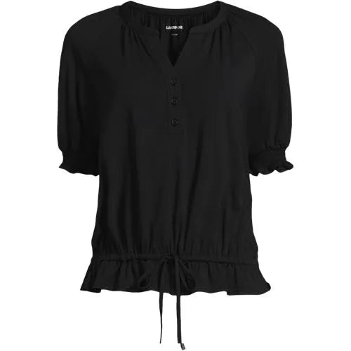 Women's Elbow Sleeve Lightweight Jersey Gathered Adjustable Hem Blouse