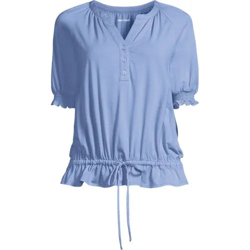 Women's Elbow Sleeve Lightweight Jersey Gathered Adjustable Hem Blouse