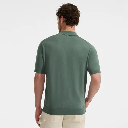 Men's Short Sleeve Vertical Rib Button Down Sweater Polo