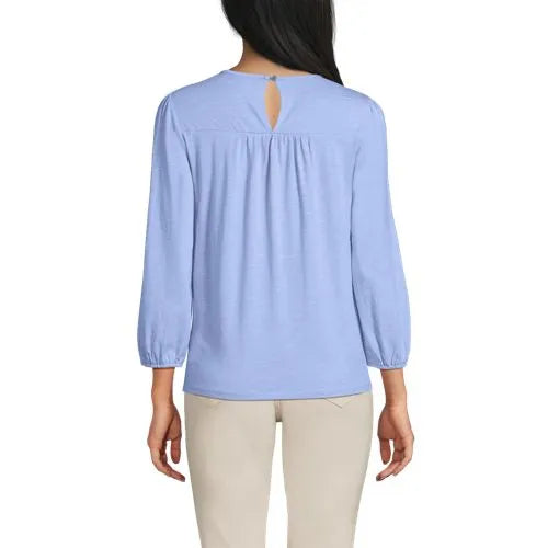 Women's 3/4 Sleeve Eyelet Mix Flowy Top