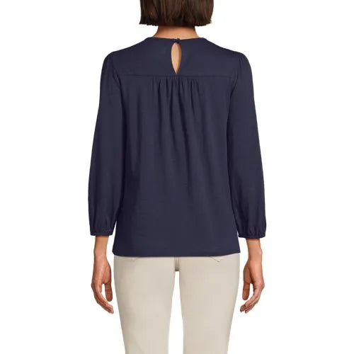 Women's 3/4 Sleeve Eyelet Mix Flowy Top