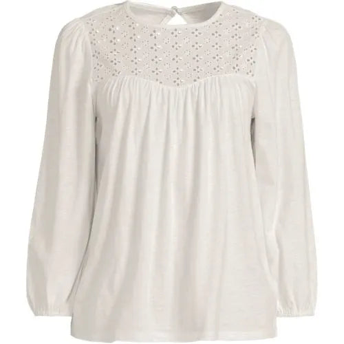 Women's 3/4 Sleeve Eyelet Mix Flowy Top
