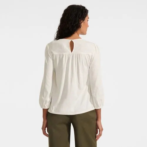 Women's 3/4 Sleeve Eyelet Mix Flowy Top